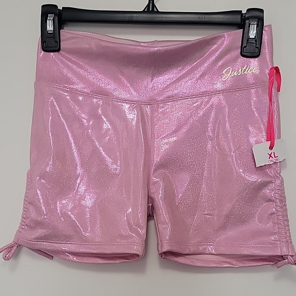 Justice Girls All Over Fashion Cinch Dance Gymnastics Shorts,Pink Size XL 16/18
